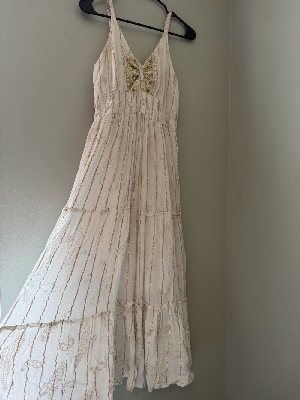 Mango Cream Dress with Gold Stripe Accents - Picture 3 of 6